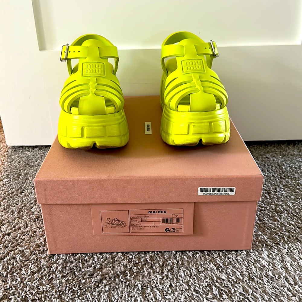Miu Miu lime platform fisherman sandals